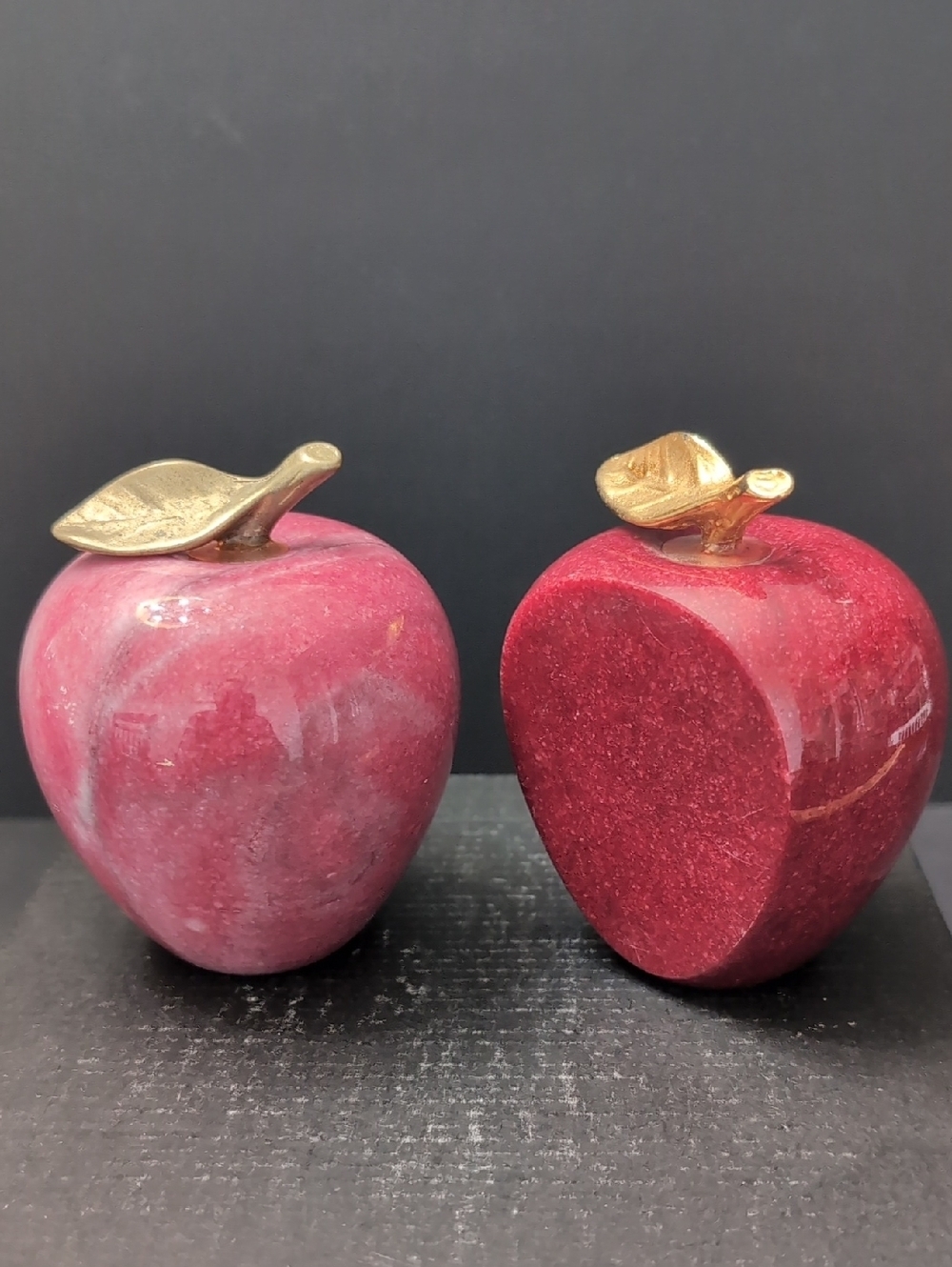 Lot Of 2 Alabaster/Marble Red Apple Paperweights.
